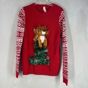 WOMENS No Boundaries Reindeer Doll Ugly Christmas SWEATER Medium M 7 9